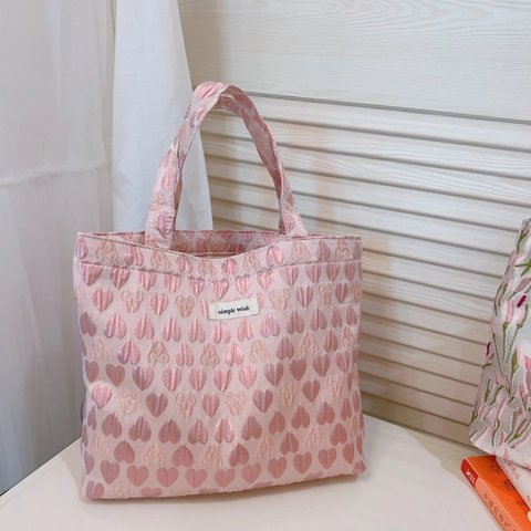Borsa A Mano Jacquard Cuore Tulipano Carina Borsa Tote In Tela Estetica Floreale Piccola Borsa Casual Per Donne