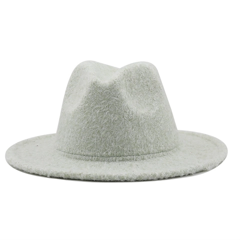 Classic Wide Brim Fedora Hat Imitation Lamb Wool Warm Jazz Cap Vintage Solid Color Unisex For Autumn Winter