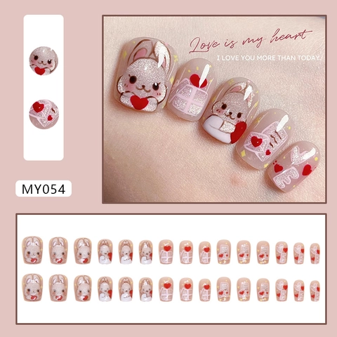 Press On Nägel Cat Eye Pink Nude Farbverlauf Mit Süßem Hasen Herz Muster Glitzer Süßer Stil Künstliche Nägel Für Frauen