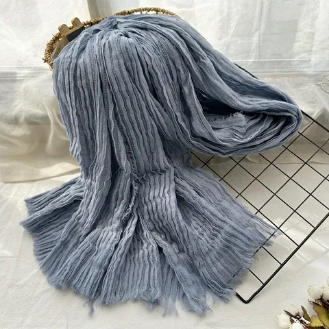 Women Scarf Shawl Viscose Polyester Crinkle Texture Solid Color Large Warm Winter Scarf With Fringe Tassel Korean Style