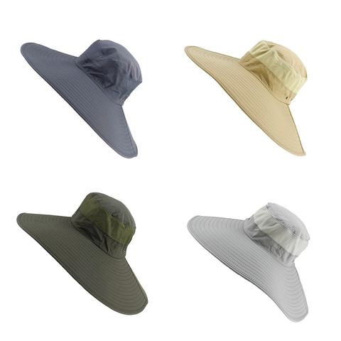 Wide Brim Bucket Hat Polyester Schnelltrocknend Atmungsaktiv Mesh Sonnenhut Outdoor Camping Wandern Angeln Faltbar Einfarbig