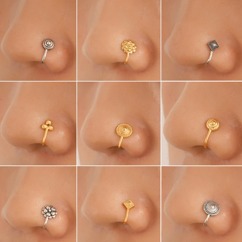 Non Piercing Nose Cuff Copper U Shaped Geometric Flower Fake Nose Ring For Women Adjustable Fashion Jewelry