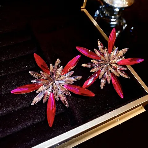 Starburst Ohrringe Legierung Strass Rosa Klar Mit 925 Sterling Silber Ohrstecker Mode Statement Für Damen
