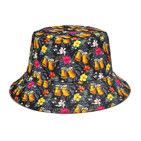 Bucket Hat Polyester Bloemen Bier Print Zomer Zonbescherming Ademend Strand Feest Casual Retro Voor Heren Dames