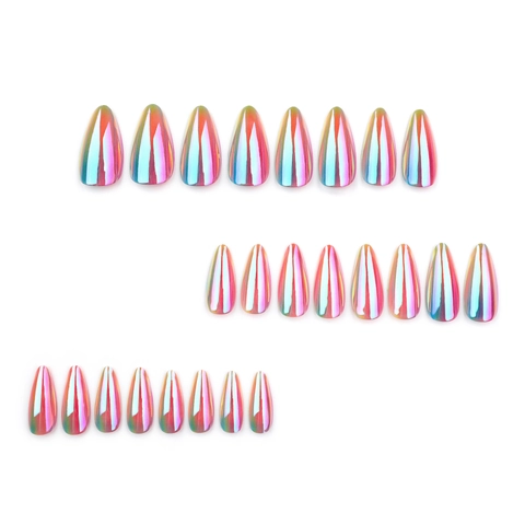 Holographic Iridescent Press On Nails Short Almond Metallic Chrome Shifting Fake Nails For Women Daily Party Manicure