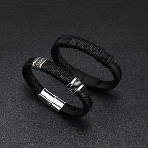 Bracciale Vintage in Pelle Intrecciata da Uomo Con Chiusura Magnetica in Lega Stile Punk Bracciale in Pelle Fatto a Mano da Uomo