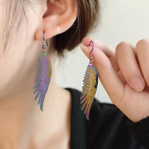 Orecchini Pendenti Bohemian Cangianti Traforati a Forma di Piuma Ala Fiore Foglia per Donna Etnici Vintage in Rame Multicolore