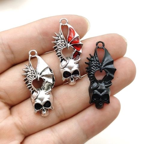 Gothic Winged Skull Pendants Alloy Dark Retro Punk Style DIY Jewelry Accessories For Necklaces Bracelets Novelty Charms
