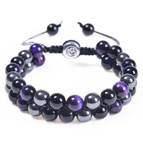 Tijgeroog Obsidiaan Hematiet Triple Protection Armband Dubbellaags Gevlochten Verstelbaar Steen Sieraden Voor Heren Dames