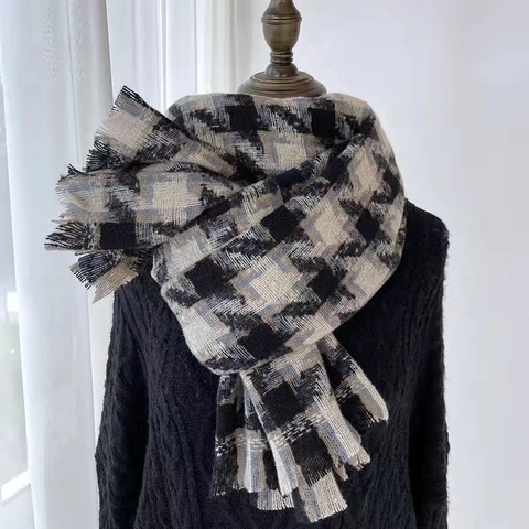 Bufanda Pata De Gallo Mujer Invierno Gruesa Cálida Imitación Cachemira Chal Con Borlas Elegante Bufandas Largas