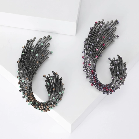 Vintage Ocean Wave Brooch Alloy Rhinestone Crystal Feather Design For Women Suit Coat Elegant Jewelry Accessory