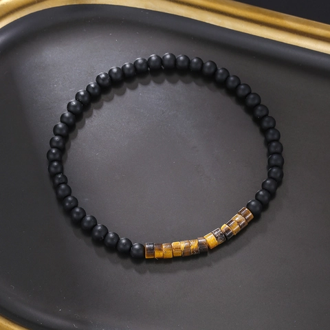 Bohemian Stone Beaded Bracelet For Men Women Handmade Elastic String Tiger Eye Agate Beads Fashion Jewelry Wristband