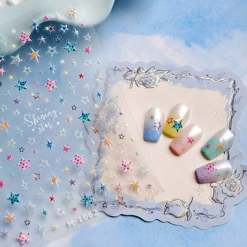 Adesivi Per Unghie Stella 3D Colorati Shining Star Relief Decalcomanie Decorazione Manicure Fai Da Te Per Donne Ragazze