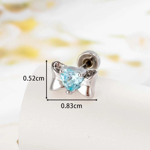 Pendientes De Botón De Lazo Con Corazón De Circón De Acero De Titanio Con Cierre De Rosca Plano Para Piercing