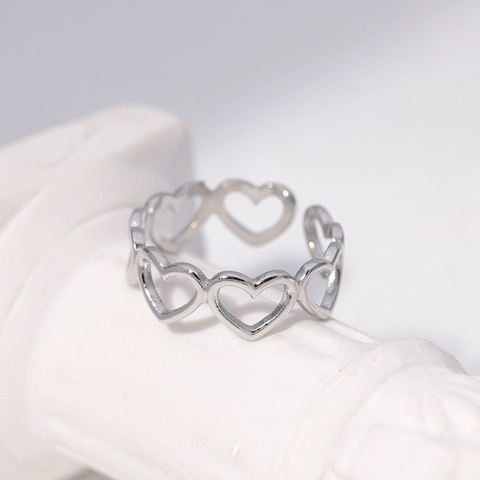 Anillo Abierto Con Forma De Corazón Acero Inoxidable Calado Minimalista Joyería De Moda Ajustable Para Mujeres Niñas