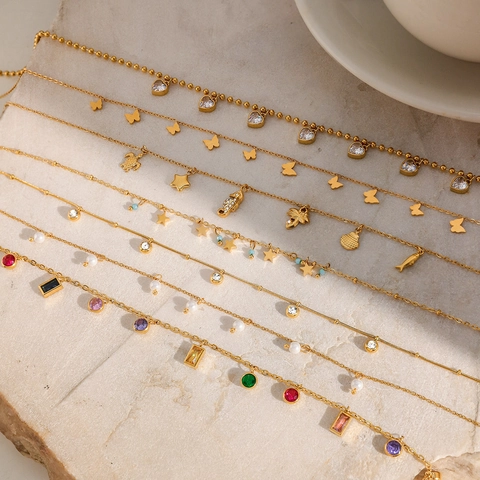 Collana In Acciaio Inossidabile Per Donna Impermeabile Ipoallergenico Gioielli Dorati Elegante Tendenza Farfalla Cuore Stella