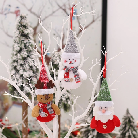 Christmas Tree Hanging Ornaments Cartoon Santa Claus Snowman Reindeer Plush Doll Pendant Xmas Holiday Party Decoration Gift
