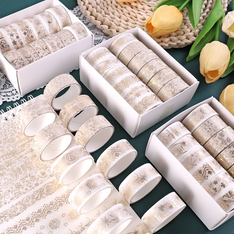 Goldprägung Washi Tape Selbstklebendes Masking Tape Vintage Blumenmuster Für DIY Scrapbooking Bullet Journaling Geschenkverpackung