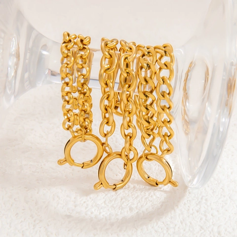 Bracelet en Acier Inoxydable Plaqué Or 18K Étanche Hypoallergénique Chaîne Épaisse Avec Grand Fermoir Marin Rond Bijoux de Mode pour Femmes