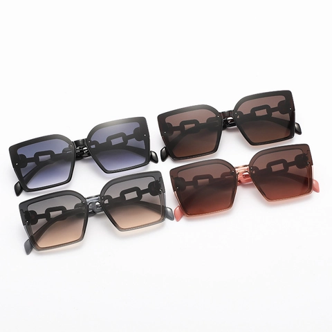 Gafas De Sol Cuadradas Grandes Mujer Montura Plástico Lentes Degradadas Patillas Eslabones Decoración Metal Moda Playa