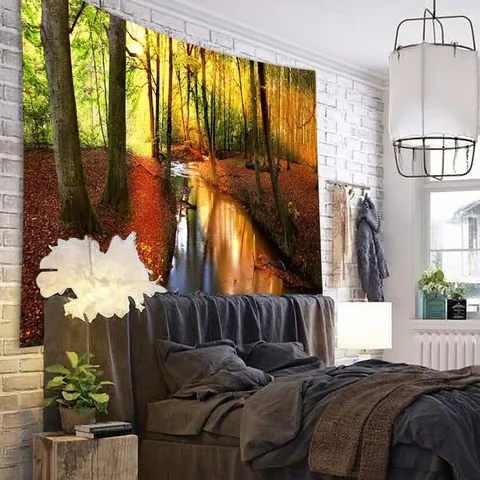 Forest Path Tapestry Polyester Wall Hanging Autumn Landscape Woodland Scene Digital Printed Art For Bedroom Living Room