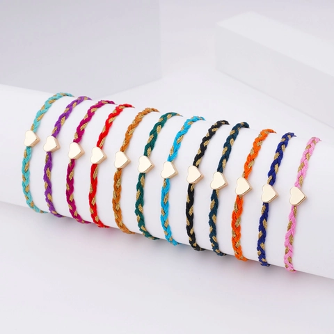 Hand-woven Heart Friendship Bracelet For Women Multicolor Cotton Cord Alloy Heart Charm Adjustable Tassel Bracelet Jewelry Gift