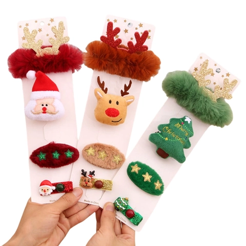 Accesorios Para El Cabello De Navidad Felpa Reno Papá Noel Árbol Pinzas Y Gomas Y Broches Para Niños Niñas Regalos