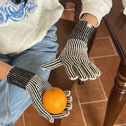 Guantes De Punto Cálidos De Invierno Rayas Color En Contraste Pantalla Táctil Térmicos Exterior Hombres Mujeres