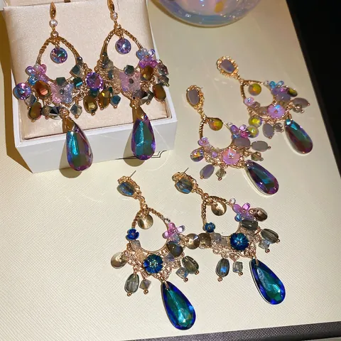 Orecchini Pendenti Boho Vintage Fiore Farfalla Goccia D'acqua Cristallo Gioielli Lega Con 925 Sterling Silver Earring Post