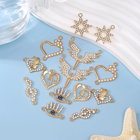 DIY Jewelry Making Alloy Zirconia Pendants Gold Plated Heart Star Angel Wings Music Note Evil Eye Charms For Bracelet Necklace