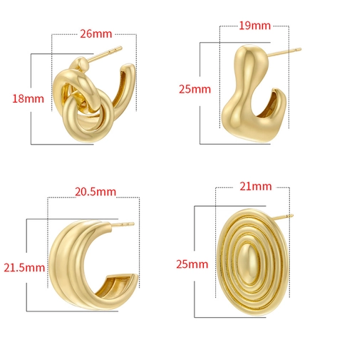 Irregular Knot C-Shape Copper Earrings For Women Unique Geometric Electroplated Spiral Stud Earrings Fashion Jewelry