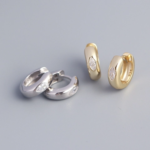 Orecchini Huggie Hoop In Argento Sterling 925 Con Zircone Marquise Stile Metallico Minimalista Gioielli Lucidati Per Donna