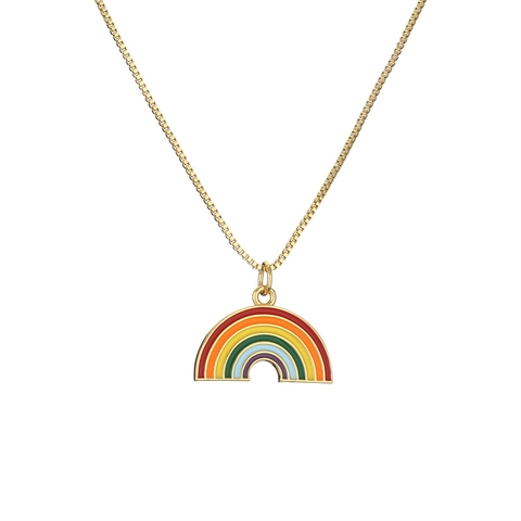 Gold Plated Copper Zirconia Enamel Rainbow Heart Necklace For Women Colorful Star Cloud Pendant Boho Jewelry Gift