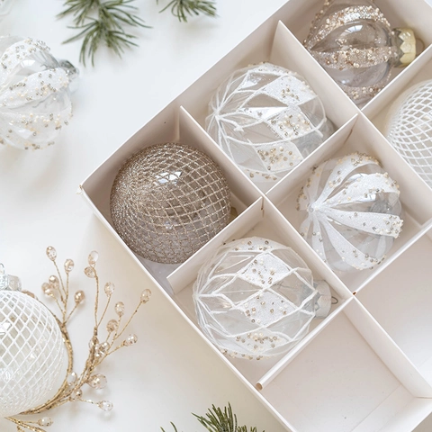 Palline Di Natale Ornamenti In Plastica PET Glitterate Dipinte Decorative Appese Per Decorazione Festa Casa