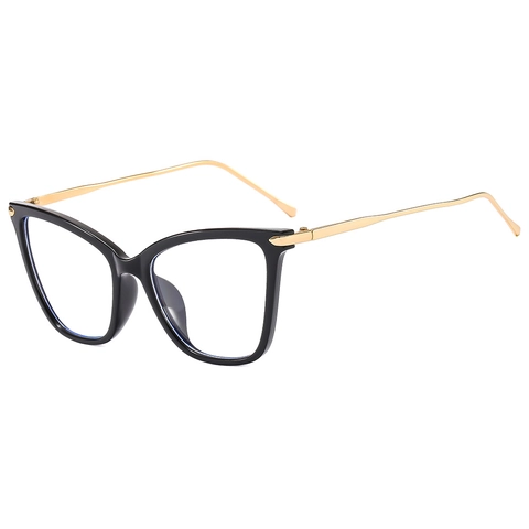 Cat Eye Eyeglasses Frame For Women Vintage Fashion PC Plastic And Gold Metal Temples UV400 Anti Blue Light