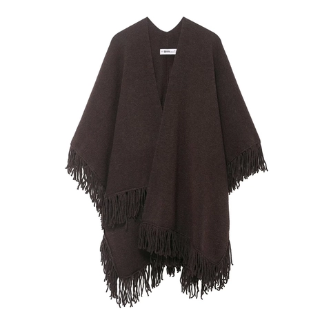 Poncho De Punto Para Mujer Capa Con Borlas Poliéster Grueso Color Sólido Otoño Invierno Ropa Casual Elegante