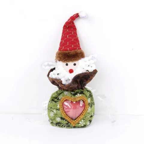 3D Santa Snowman Doll Christmas Gift Bag Heart Transparent Window Drawstring Candy Apple Pouch Holiday Party Decor