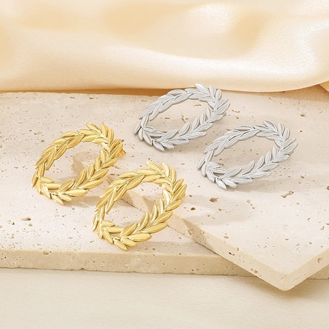 Pendientes De Aro Con Corona De Laurel De Acero Inoxidable Geométricos Vintage Rama De Olivo Joyería Para Mujer
