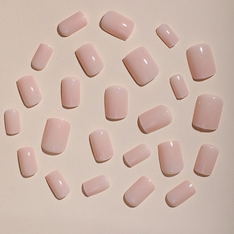 Uñas Postizas Press On Color Rosa Nude Brillante Cortas Cuadradas Uñas Artificiales Minimalistas Para Mujer Uso Diario