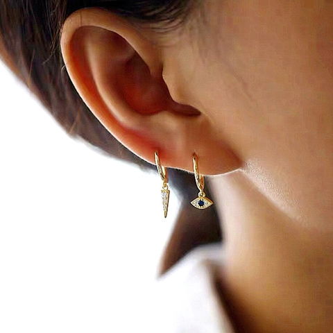 Evil Eye Hoop And Stud Earrings With 925 Sterling Silver Earring Post Copper Blue Zircon Vintage Jewelry For Women