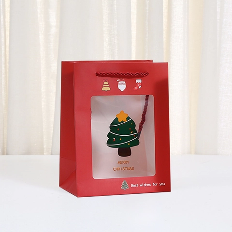 Christmas Gift Bags Paper With Transparent Window And Handle Merry Christmas Pattern For Holiday Treats