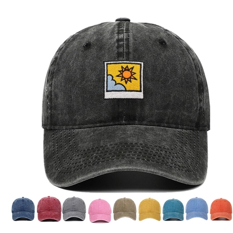 Gorra De Béisbol Algodón Lavado Polaroid Sol Nube Bordado Distressed Vintage Informal Ajustable Sombrero De Sol Hombre Mujer
