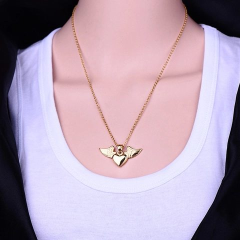 Collar Con Colgante De Corazón Y Ala De Ángel Acero Inoxidable Chapado En Oro De 18K Joyas Para Mujeres Hombres