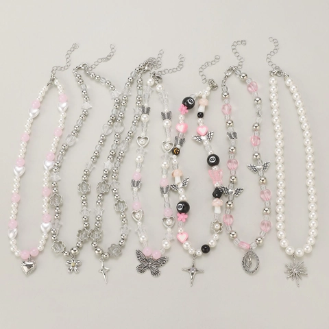 Collana Di Perline Gotica Y2K Con Ciondoli Farfalla Croce Stella Lega Künstliche Perle Sintetiche Acrilico Stile Sweet Cool Donna