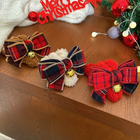 Weihnachts Haarkralle Plüsch Schleife Kariertes Design Mit Glocke Festlicher Kopfschmuck Accessoire Für Damen