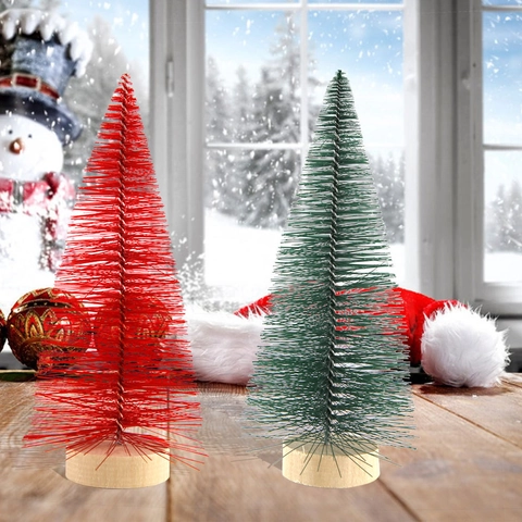 Mini Künstlicher Kiefernadel Weihnachtsbaum Mit Holzsockel Flaschenbürste Kleine Mattierte Bäume Für Haus Weihnachtsdeko