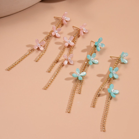 Orecchini Pendenti Con Nappa Floreale Fiore In Resina Imitazione Perla Artificial Zircone Perno In Argento Stile Dolce Per Donna