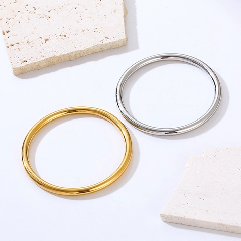 Bracciale Rigido In Acciaio Inossidabile Minimalista Rotondo Geometrico Solido Lucidato Elegante Retro Versatile Gioielli Donna