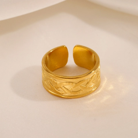 Vintage Roestvrij Stalen Geometrische Brede Open Ring Voor Vrouwen 18K Verguld Keltische Knoop Verstelbare Vingersieraden Cadeau