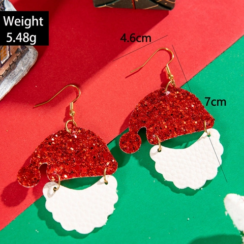 Orecchini A Cappello Di Natale Barba Paillettes Pelle Acrilico Festa Carino Accessorio Di Moda Per Donna
